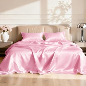 Silky Pink Satin Queen Set