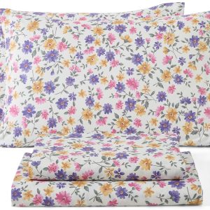 Wrinkle-Resistant Purple & Yellow Floral Queen Set