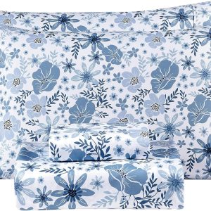 Breathable Blue & White Floral 4-Piece Set